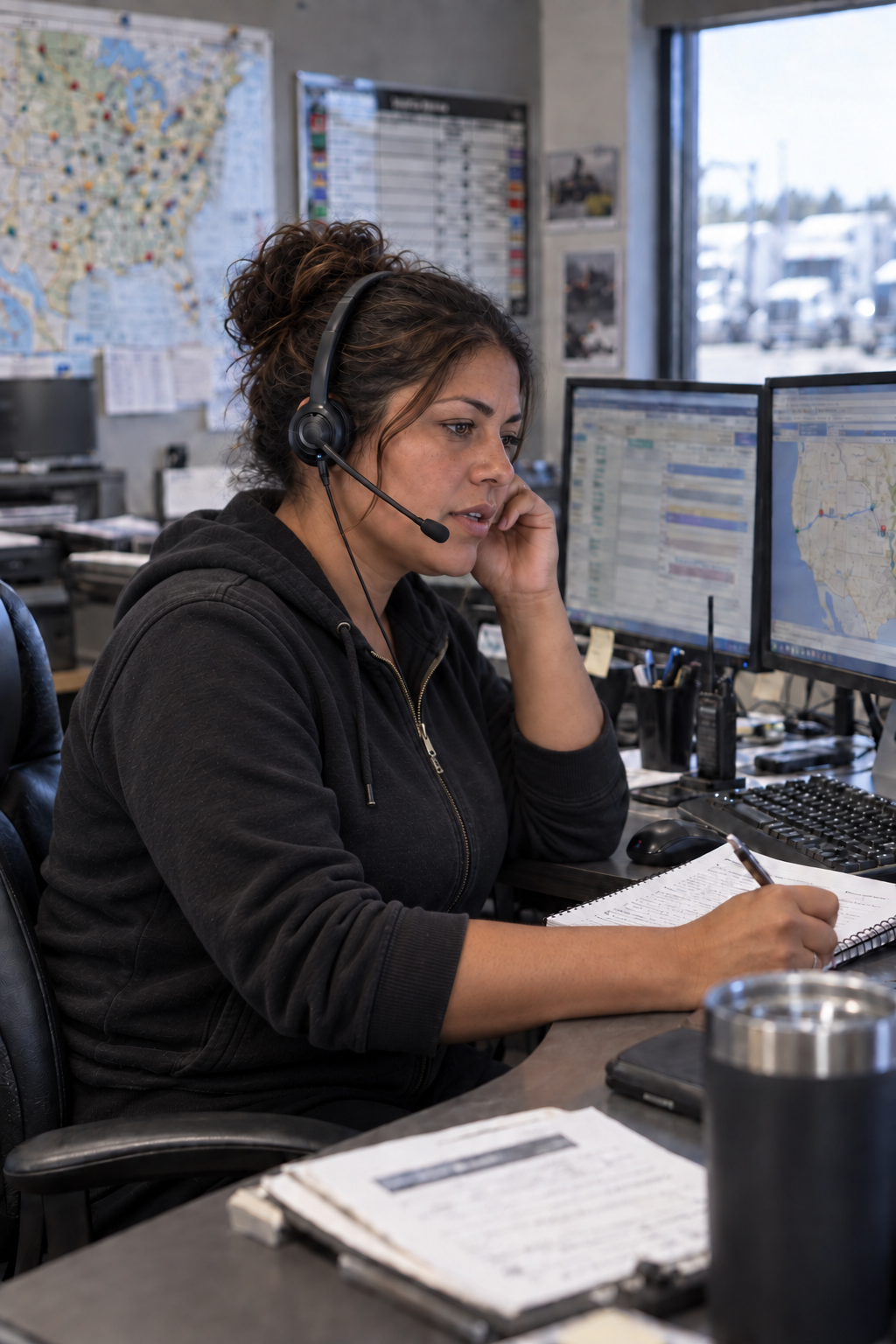 Motor carrier dispatcher coordinating pickup details with a driver